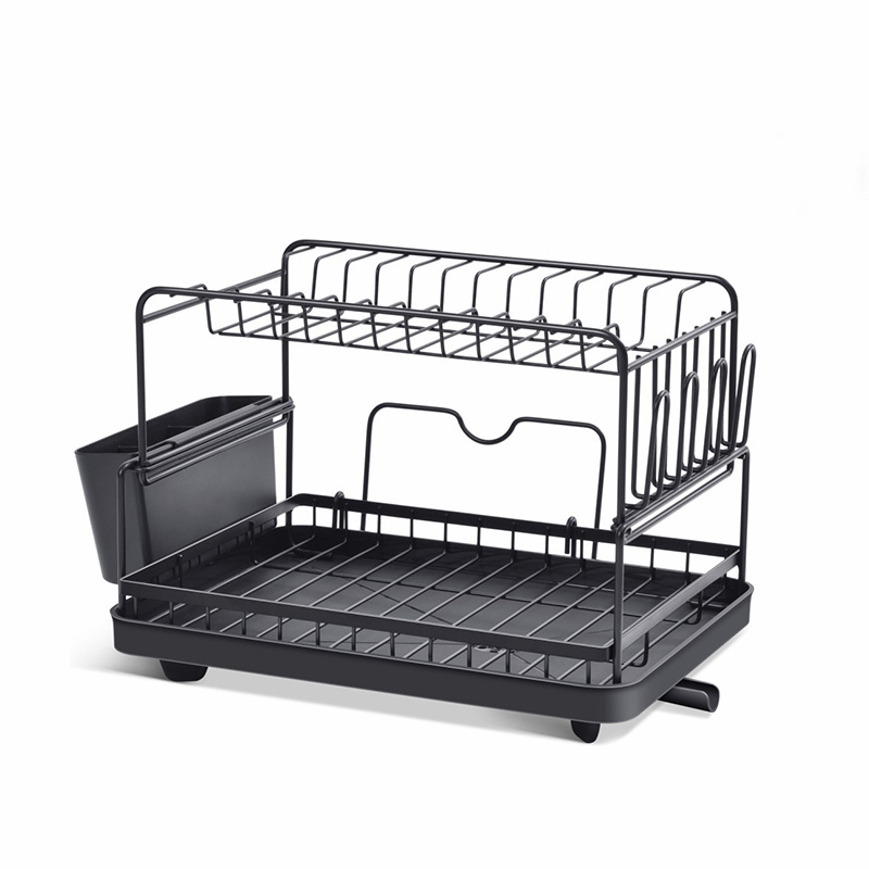 WIREKING Double Layer Stackable Metal Spice Rack Dish Drying Racks with Plastic Dish Drainer