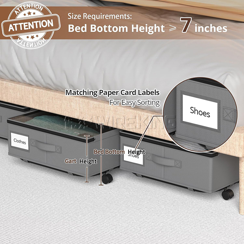 WIREKING 2 Pack Storage Bins Under Bed Storage Containers Under Bed Storage Drawer with Wheels