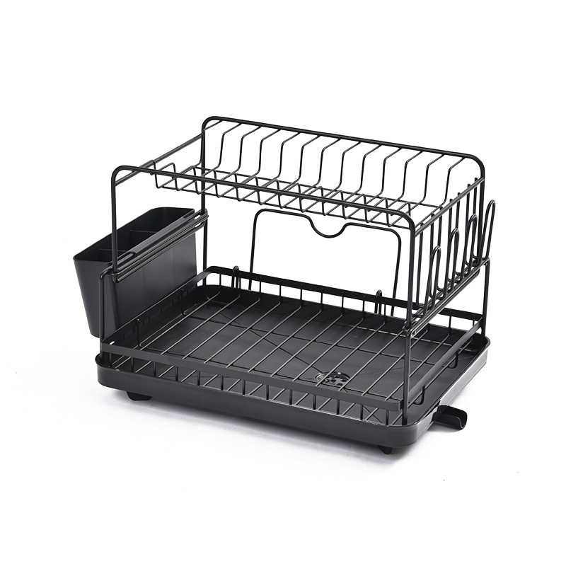 WIREKING Double Layer Stackable Metal Spice Rack Dish Drying Racks with Plastic Dish Drainer