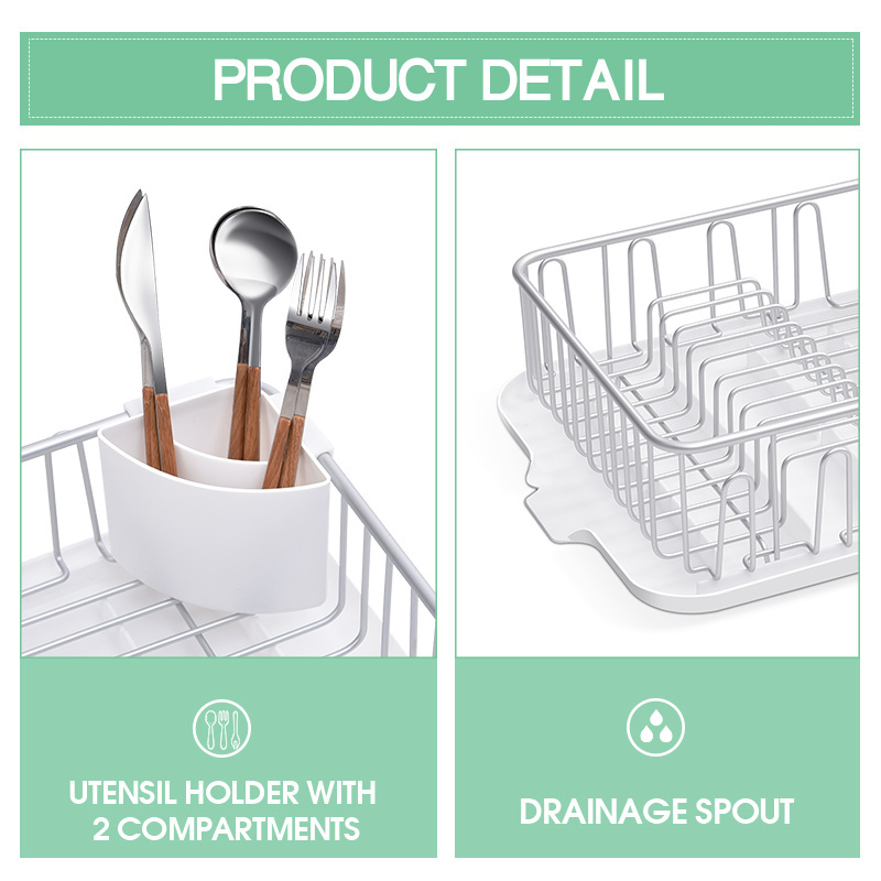 WIREKING Large Capacity Storage Dish Drying Rack Aluminum Single Layer Kitchen Sink Over