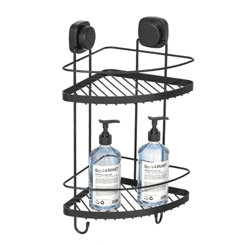 WIREKING Suction Metal Black Antirust Bathroom Storage Basket Corner Shower Caddy Shelf Rack for Shampoo