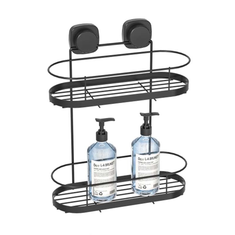 WIREKING Suction Metal Black Antirust Bathroom Storage Basket Corner Shower Caddy Shelf Rack for Shampoo