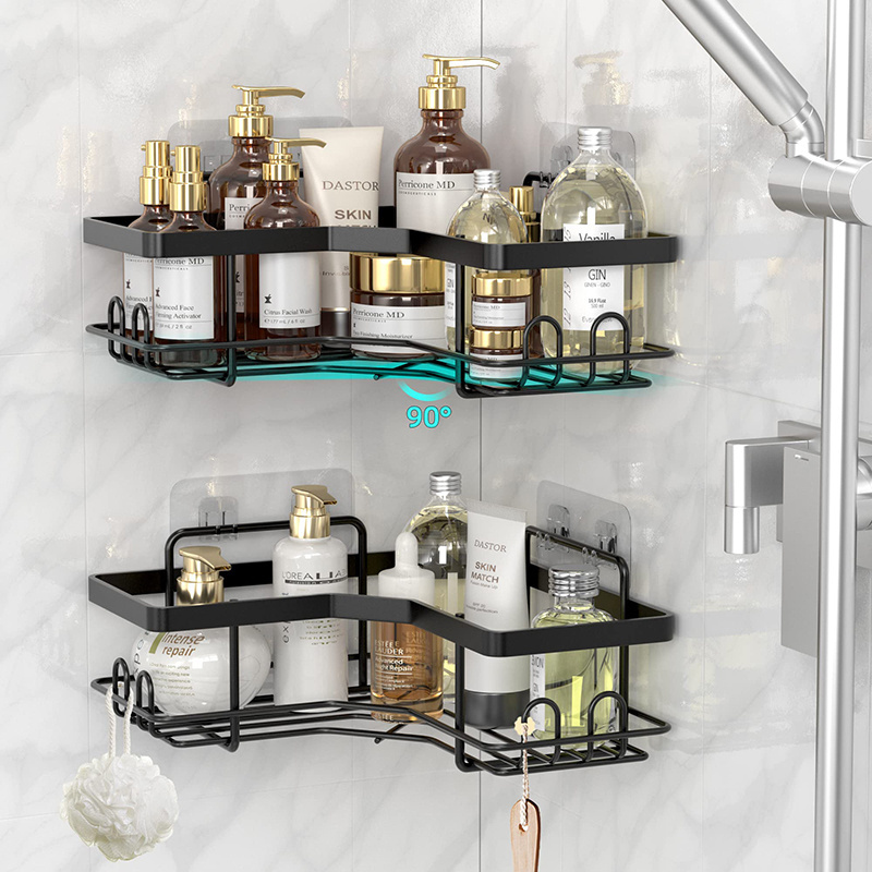 WIREKING Adhesive Bathroom Shower Shelves Shower Caddy 2 Set Bathroom Organizer Basket Shelf for Inside Shower with 5 Hooks