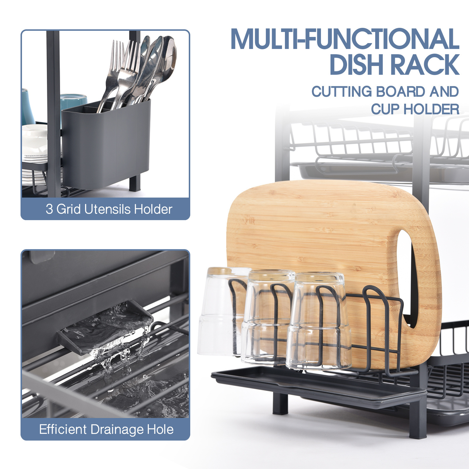 WIREKING Large storage small package kitchen counter holders sink organization over the sink dish drying drainer rack