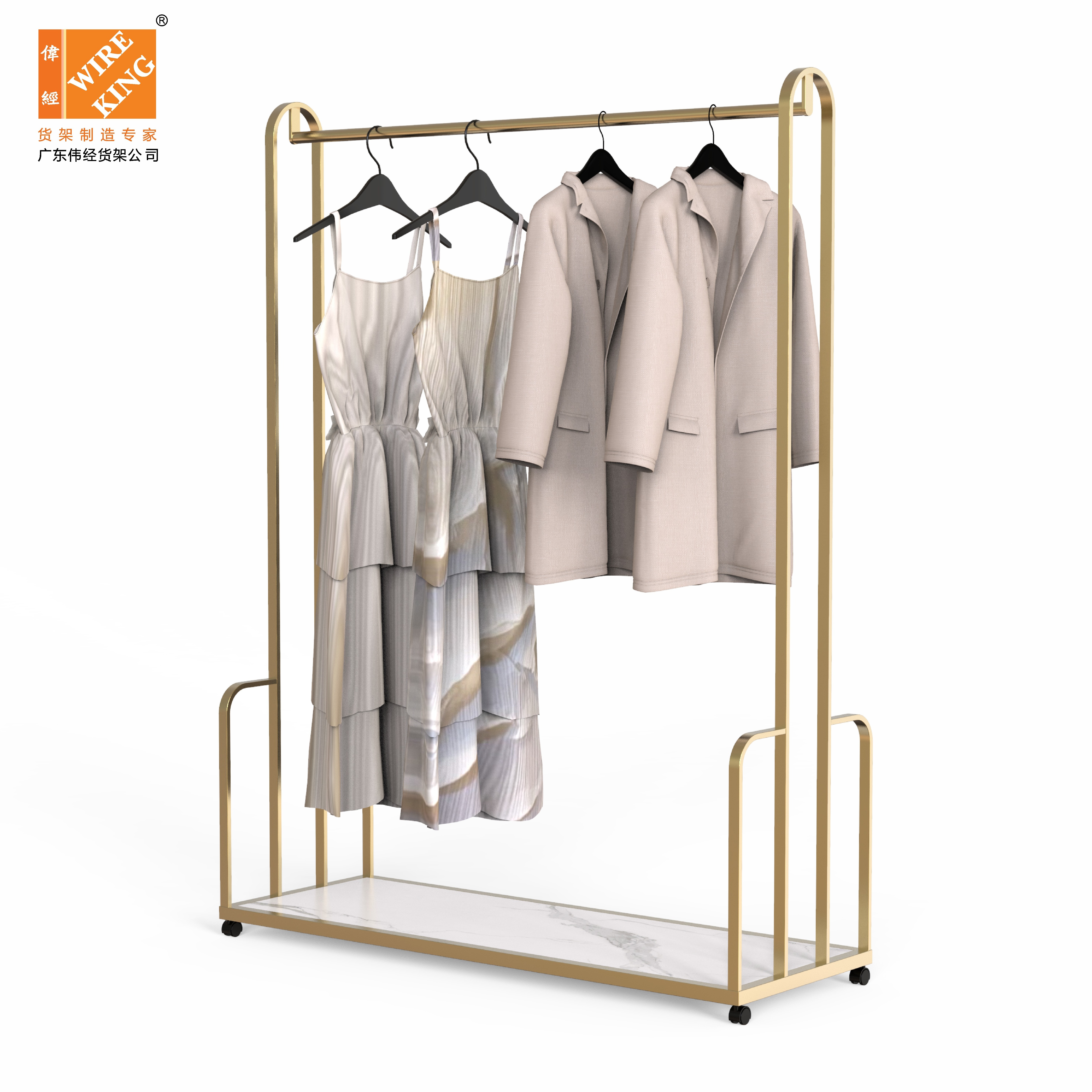 WIREKING Customized Metal Clothing Racks Floor Standing Clothes Shelves For Women's Clothing Stores Clothing Racks