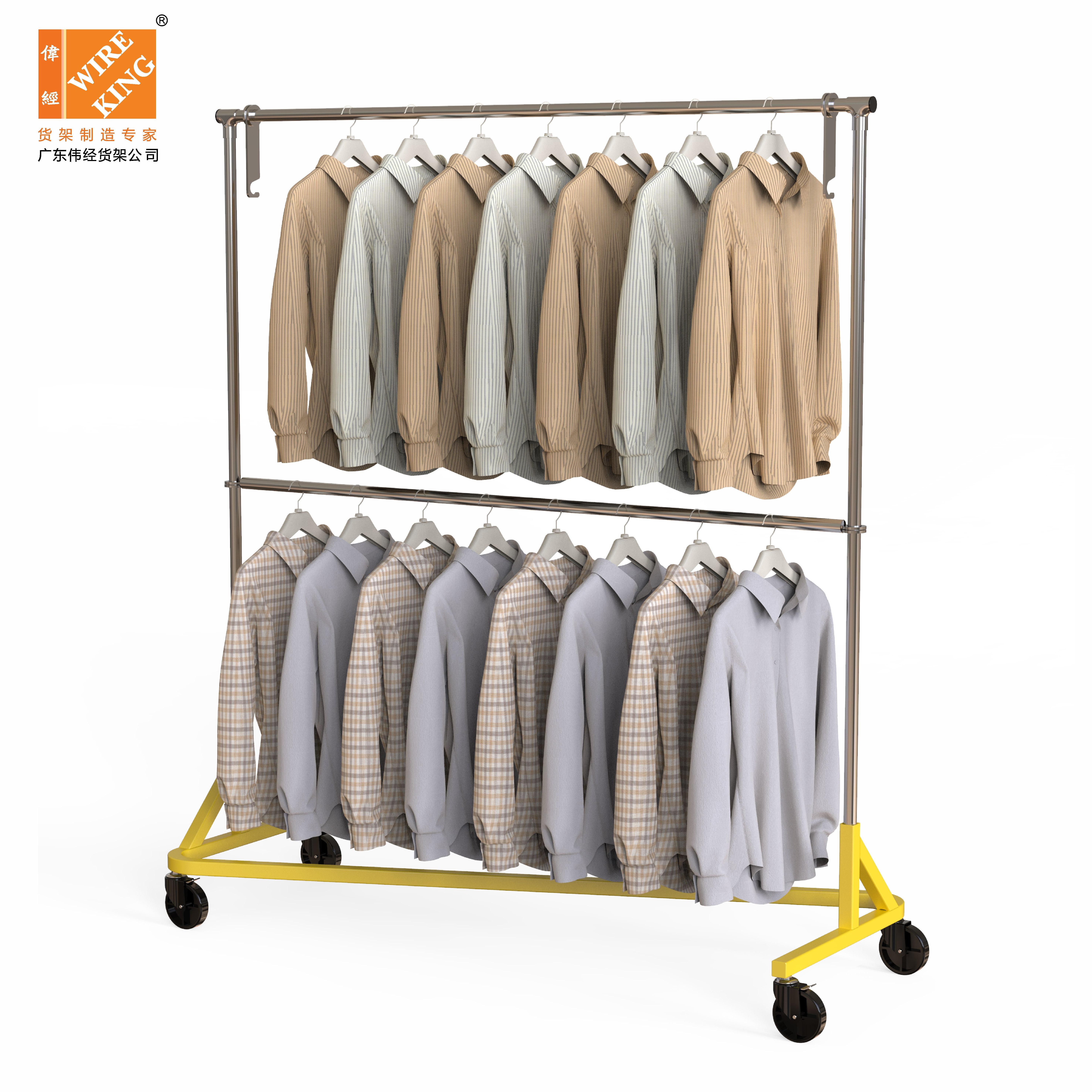 WIREKING Z Shaped Clothe Stand Rack Shirt Dress Clothing Rack Mobile Metal Clothing Rack For Clothing Stores