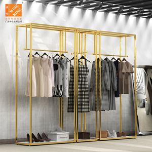 WIREKING Customized Boutique Retail Store Clothing Women Dress Clothing Display Stand Gold Clothing Rack