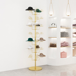 Rotating Metal Wire Hat Display Rack For Boutique 7-Tier Retail Hat Display Stand Cap Display Rack