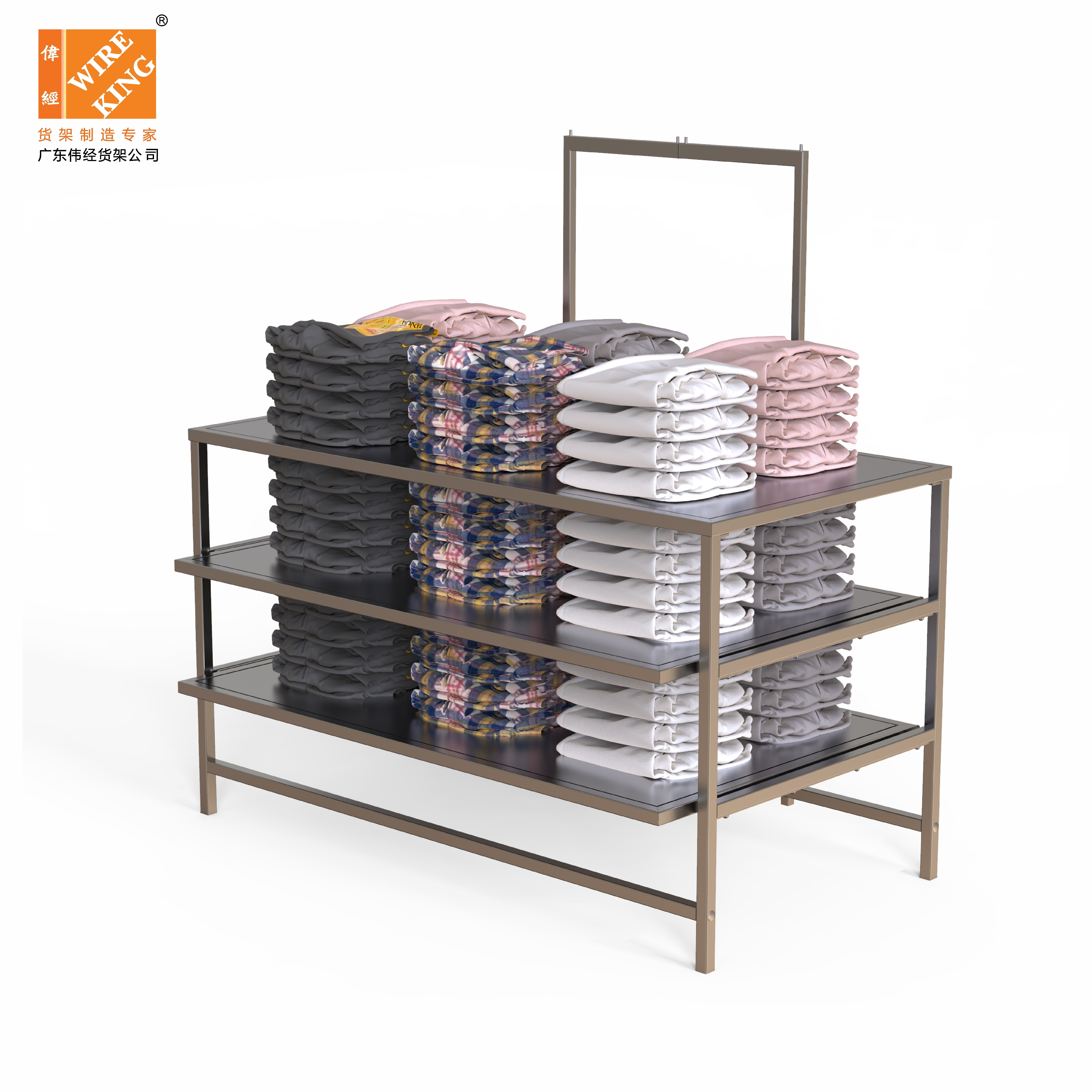 Standing Clothing Display Rack Retail Clothes Store Display 3 Tier Extendable Clothing Display Rack