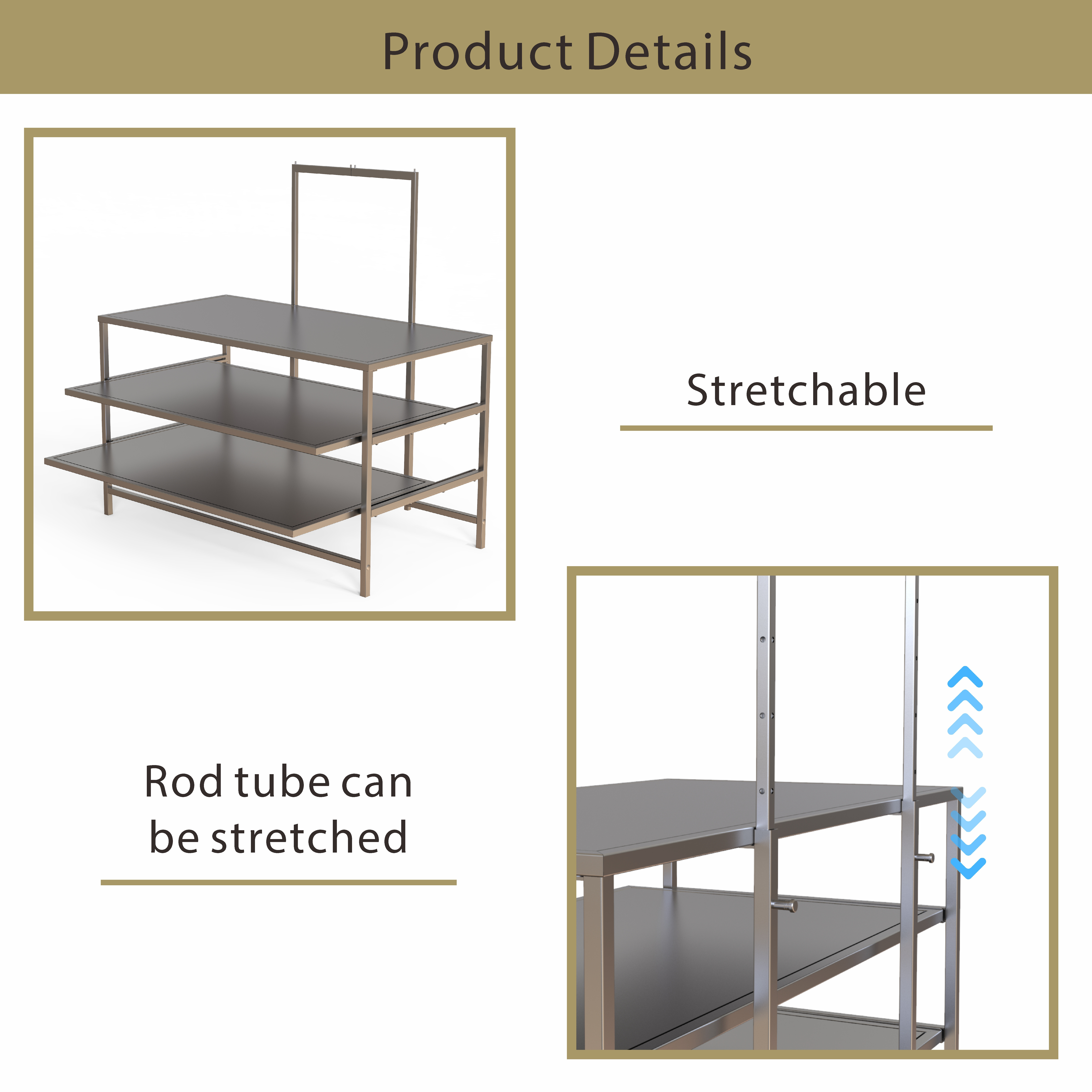 Standing Clothing Display Rack Retail Clothes Store Display 3 Tier Extendable Clothing Display Rack