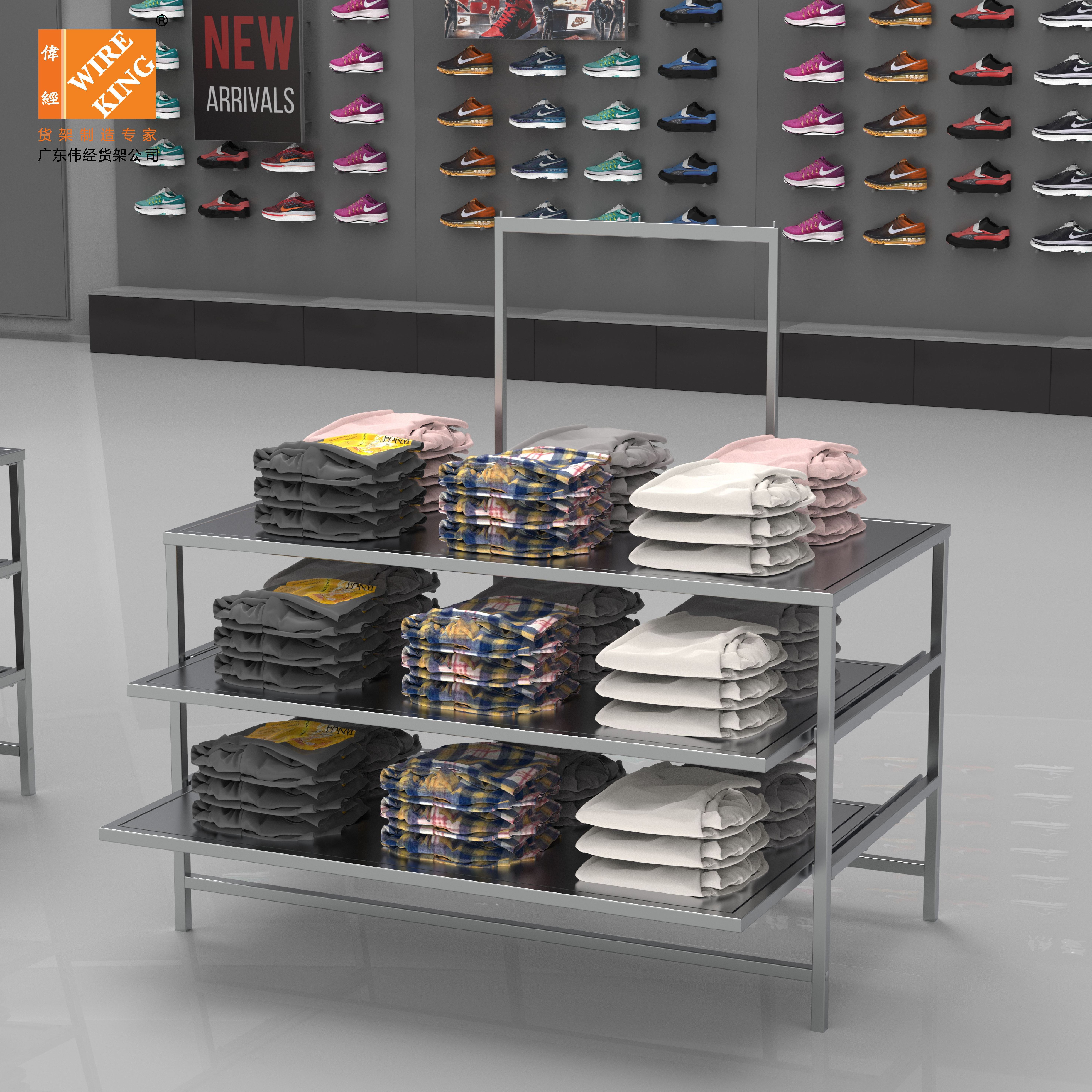 Standing Clothing Display Rack Retail Clothes Store Display 3 Tier Extendable Clothing Display Rack