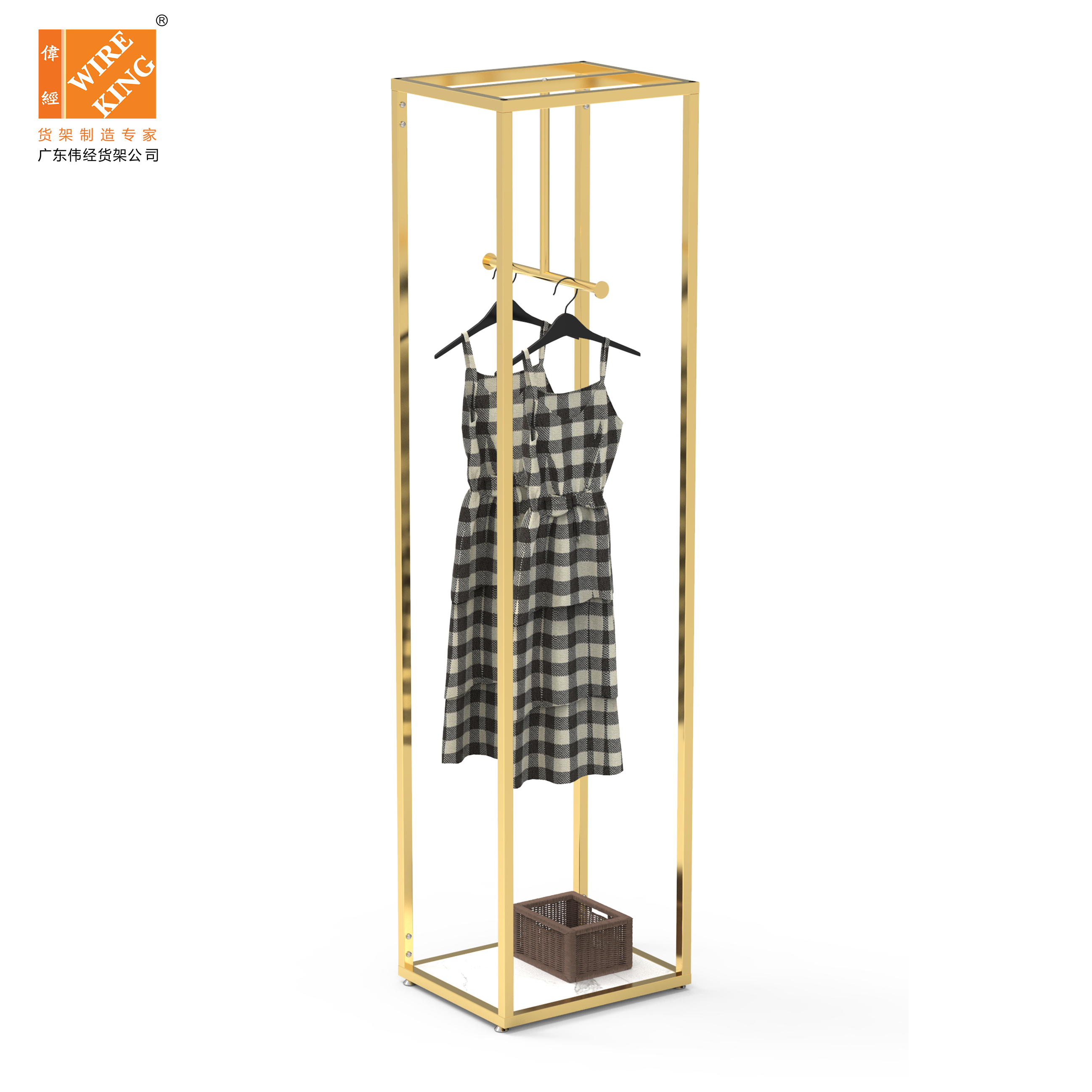 WIREKING Customized Boutique Retail Store Clothing Women Dress Clothing Display Stand Gold Clothing Rack