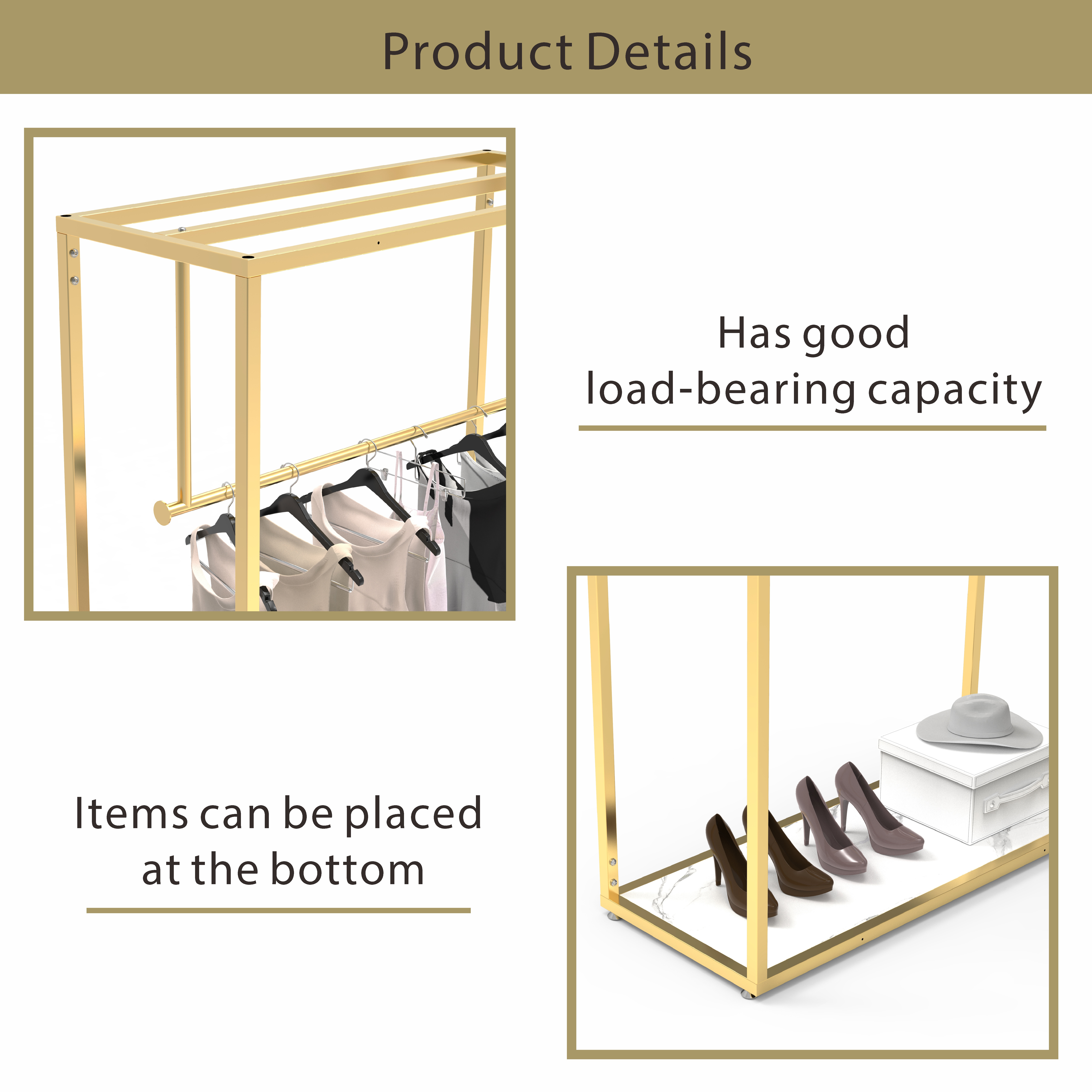 WIREKING Customized Boutique Retail Store Clothing Women Dress Clothing Display Stand Gold Clothing Rack