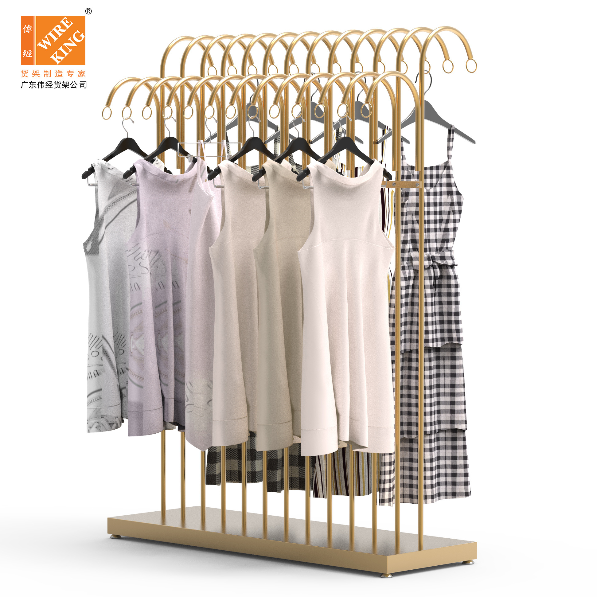 WIREKING Golden Retail Boutique For Clothing Store Display Rack Metal Clothing Rack Garment Racks