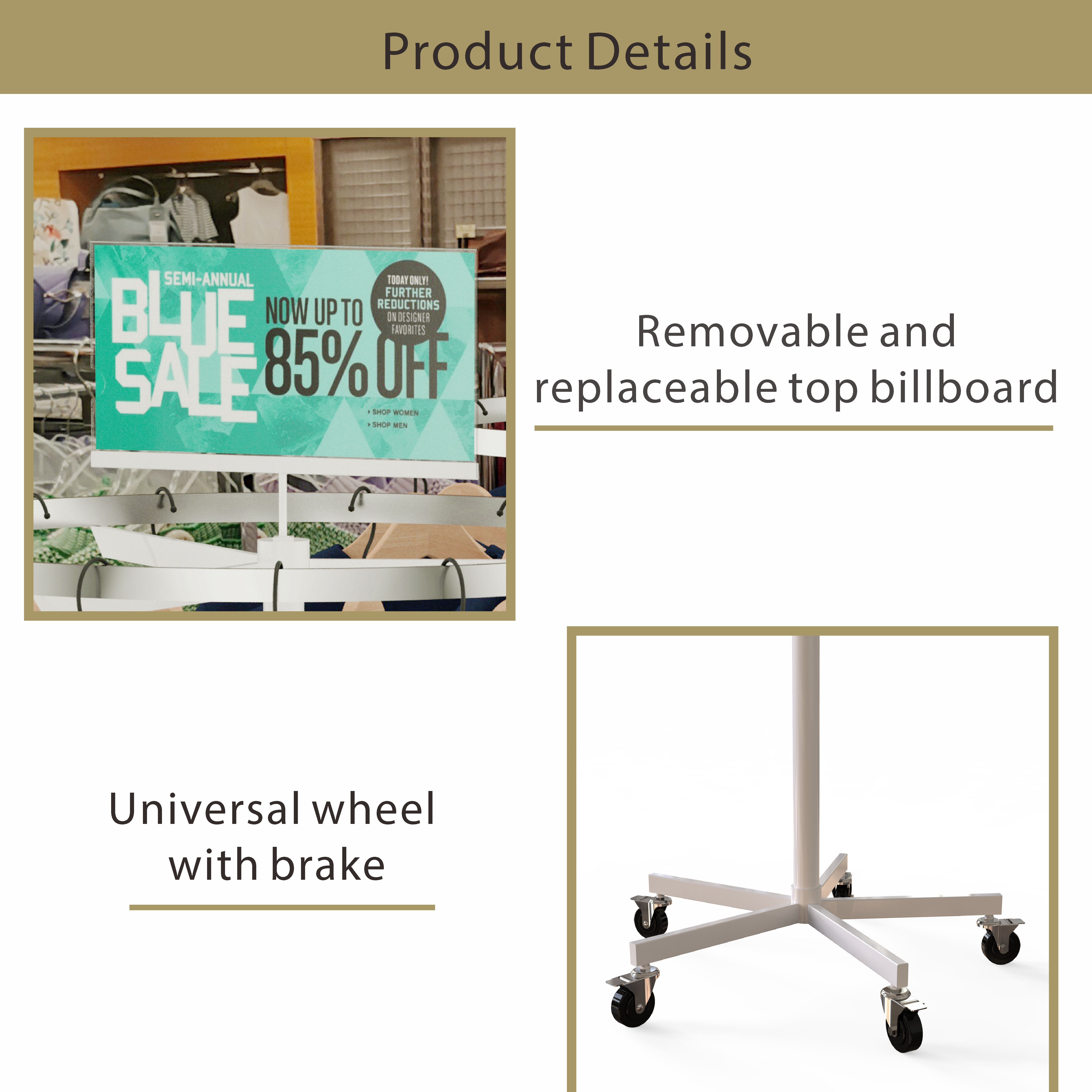 Clothes Display Rack For Shop Rotating Clothing Rack With Wheels T-shirt Skirt Clothes Display Rack