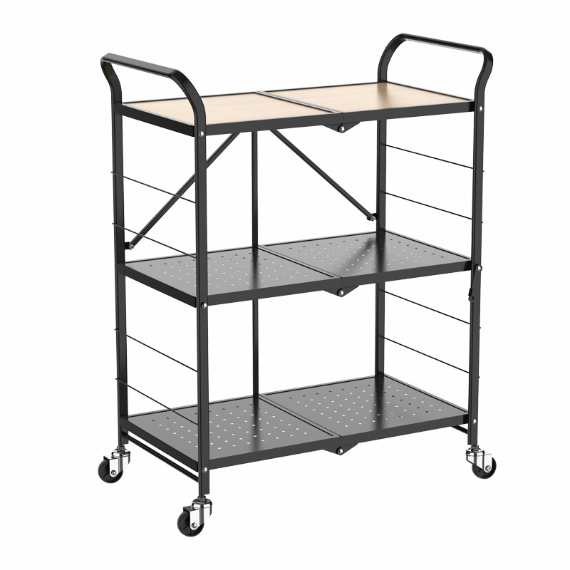 WIREKING Kitchen storage rack 3 tier foldable shelf multipurpose food kitchen appliance storage shelf with wheels