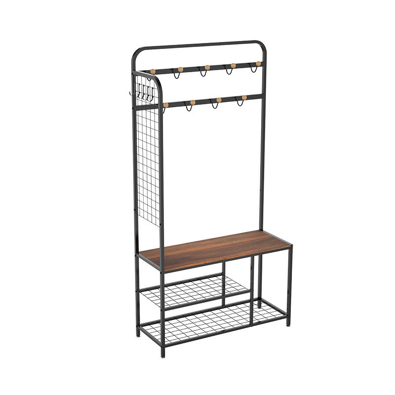 WIREKING Living Room Entryway Metal Hall Tree Clothes Coat Rack Standing Type Metal Coat and Shoes Rack