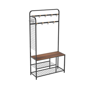 WIREKING Living Room Entryway Metal Hall Tree Clothes Coat Rack Standing Type Metal Coat and Shoes Rack