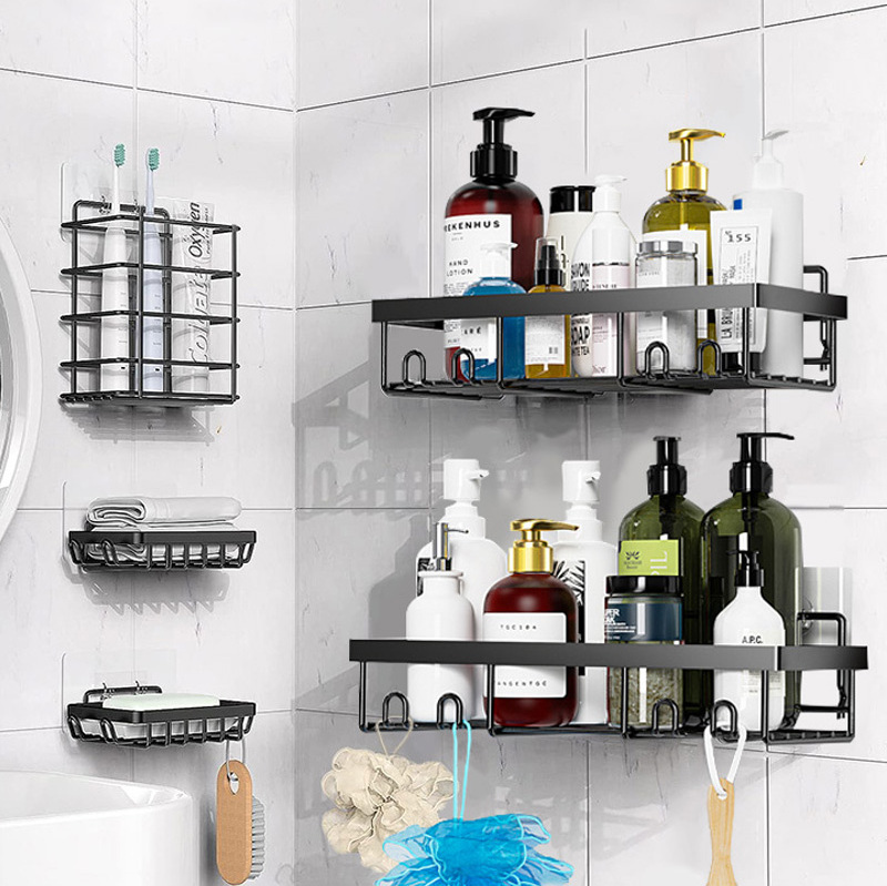 WIREKING Shower Gel and Shampoo Holder No Drilling Adhesive Shower Caddy 5 Pieces Bathroom Shower Caddies Shelves