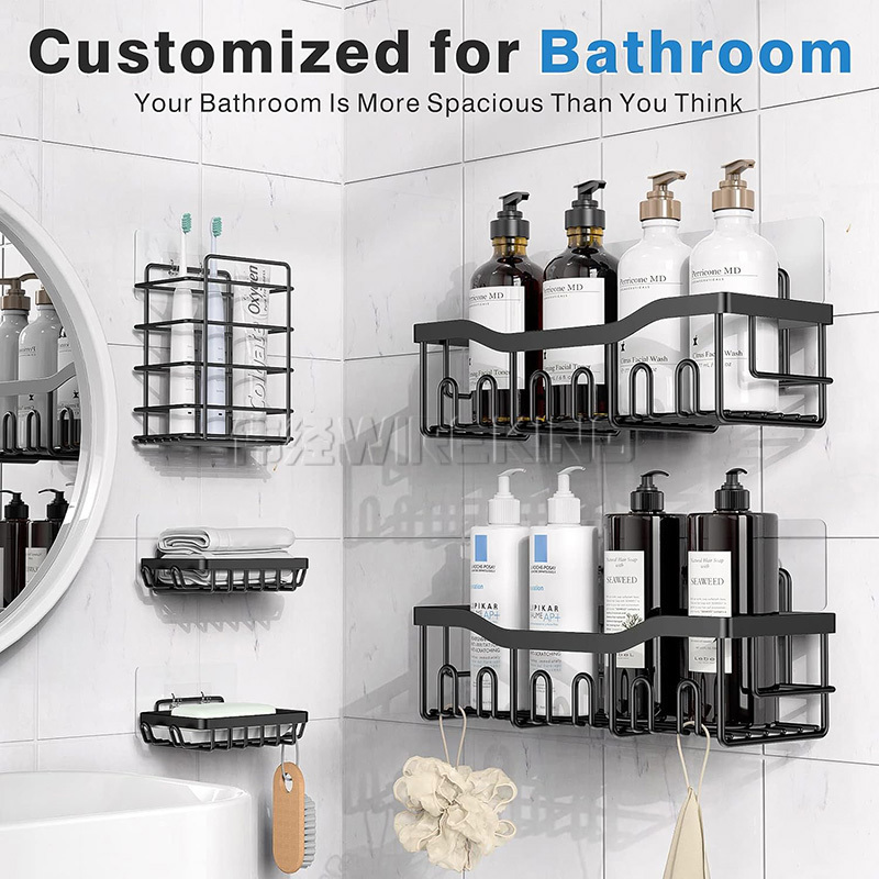 WIREKING Bathroom Organizer 5 Pack 304 Stainless Steel Shower Caddies Shower Corner Shelves Soap Rack with Caddy Hooks