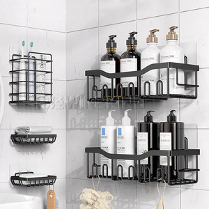 WIREKING Save Space Shower Caddies Shelf Organizer 5 Pack Adhesive Black Shower Organizer No Drilling Shower Shelves