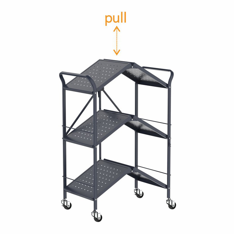 WIREKING Kitchen storage rack 3 tier foldable shelf multipurpose food kitchen appliance storage shelf with wheels