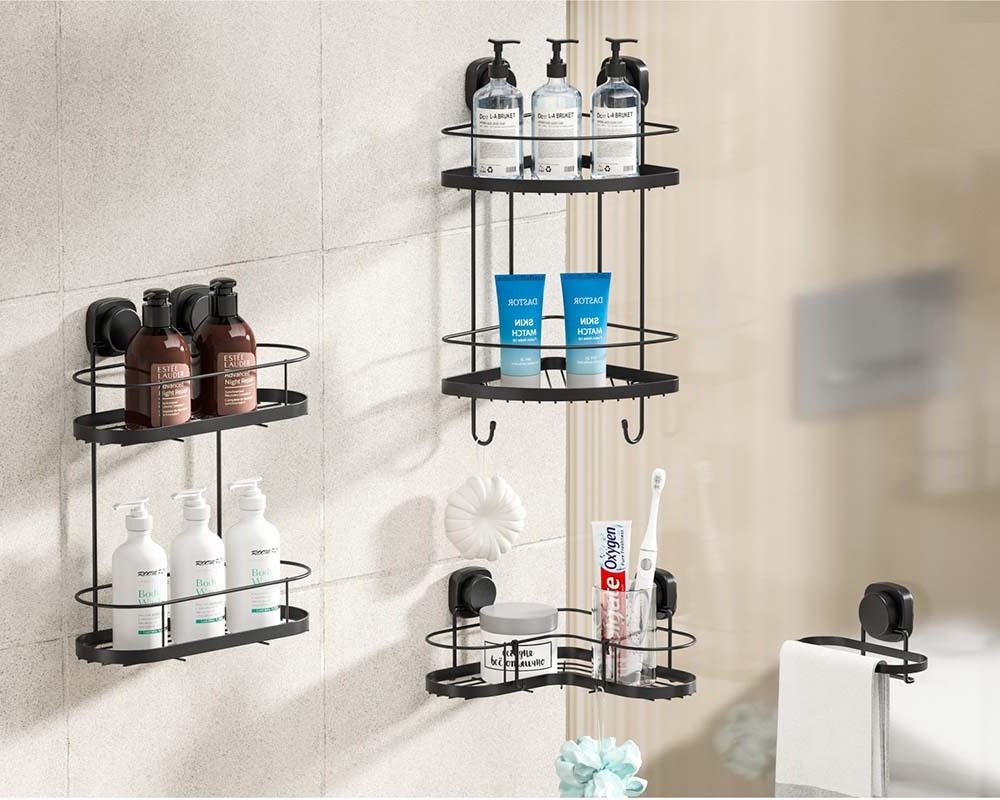 WIREKING Wholesale Price Metal Bathroom Storage Rack Corner Shower Caddy Suction Cup Bathroom Rack Shelf