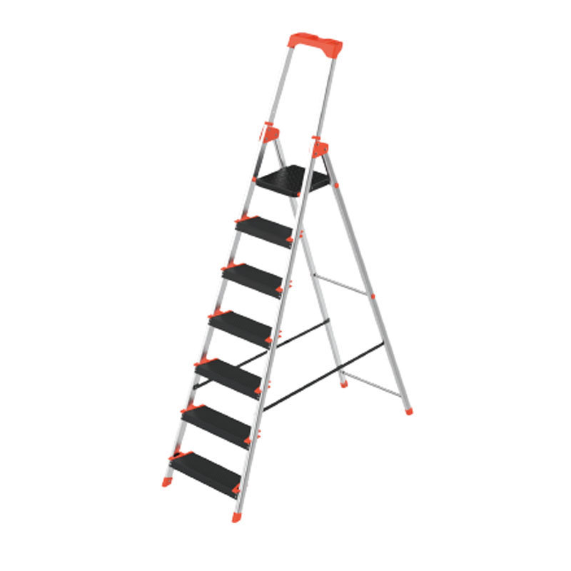 Wireking escaleras de aluminio foldable home use aluminium household extra wide step ladder with detachable handrail