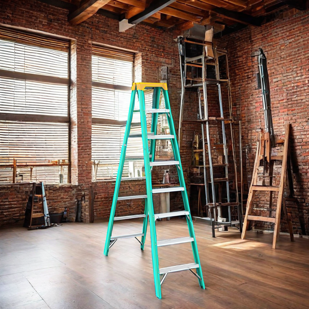 Cheap price fiberglass a frame ladder industrial heavy duty double side a type fiberglass step ladder