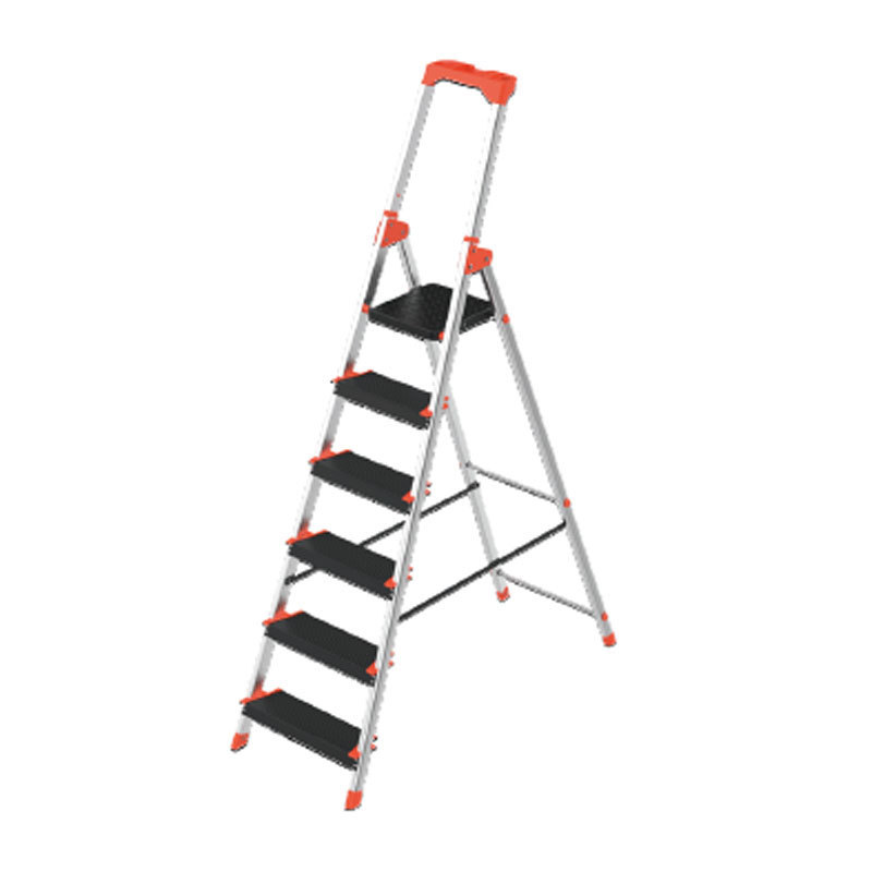 Wireking escaleras de aluminio foldable home use aluminium household extra wide step ladder with detachable handrail