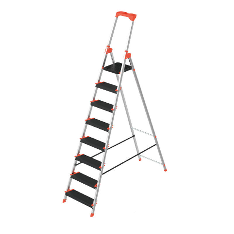 Wireking escaleras de aluminio foldable home use aluminium household extra wide step ladder with detachable handrail