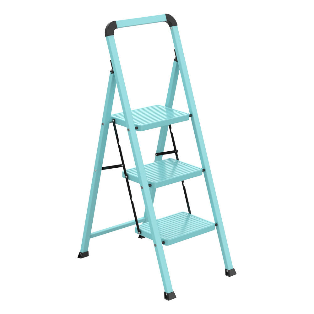 Slim fold design colorful 2 3 4 step stool heavy duty steel stool ladder with long handle for household decoration