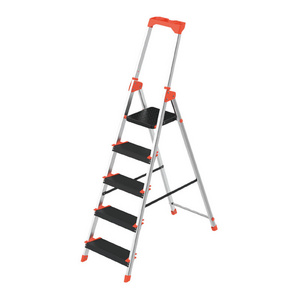 Wireking escaleras de aluminio foldable home use aluminium household extra wide step ladder with detachable handrail