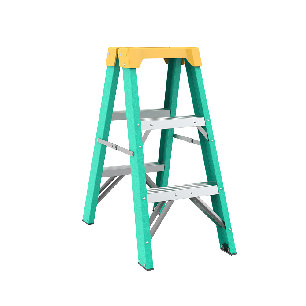 Cheap price fiberglass a frame ladder industrial heavy duty double side a type fiberglass step ladder