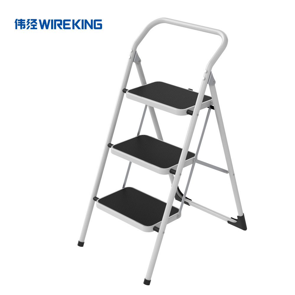 Wholesale price heavy duty folding steel step stool 5 step fordable household ladder with plastic pad