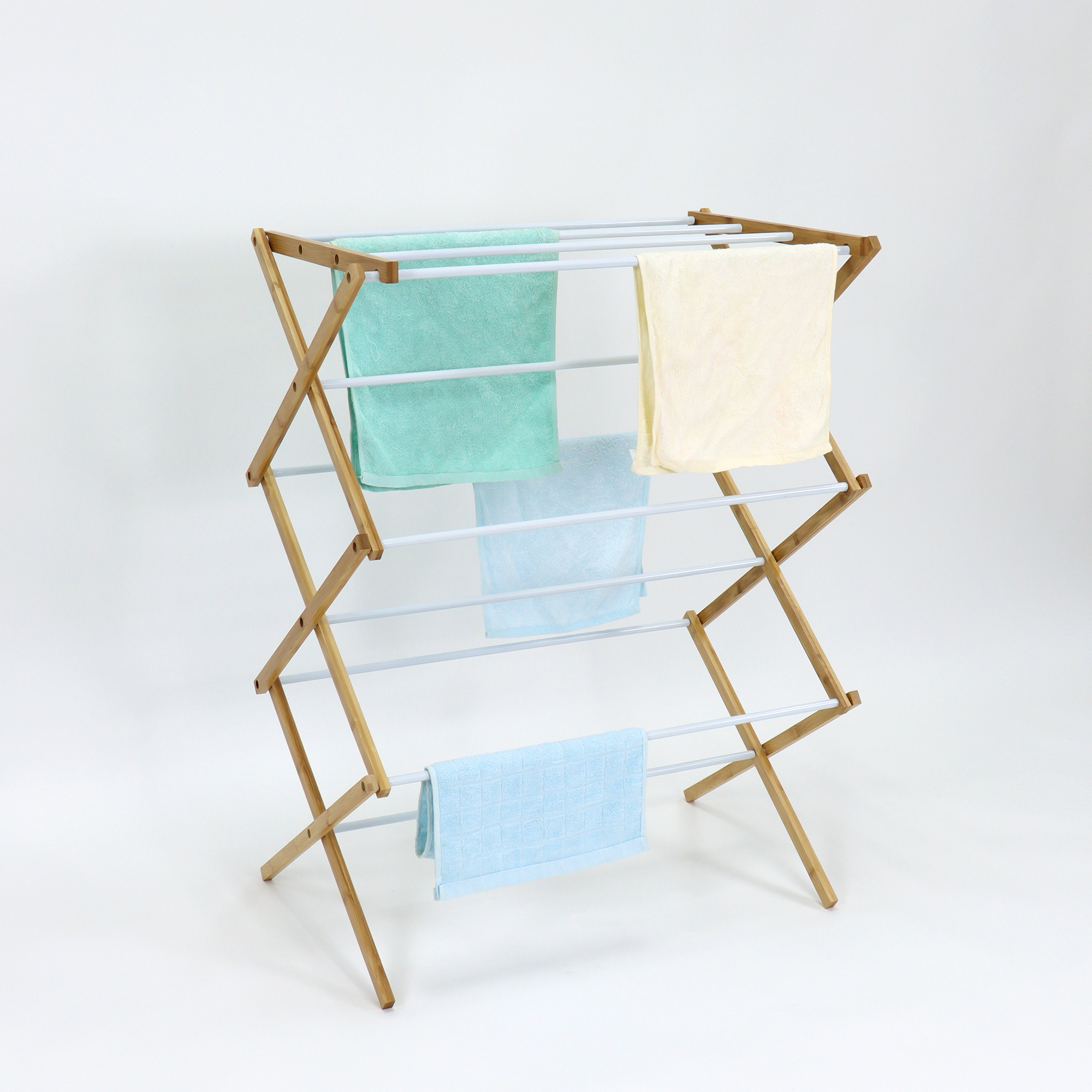 Wireking 8M 3 Tier Wooden Foldable Cloth Stand  Bamboo Laundry Airer Dryer Clothes Drying Racks