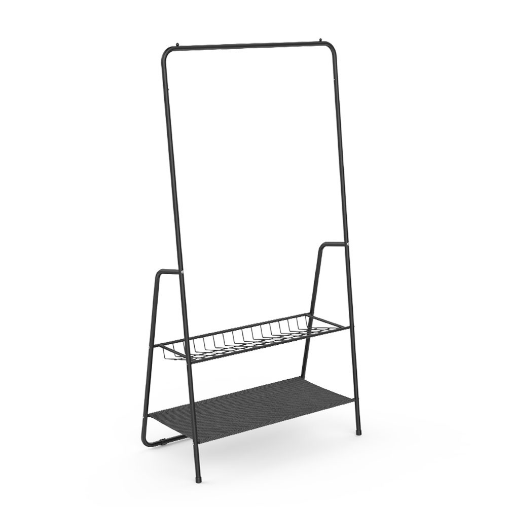 Modern Heavy Duty Garment Rack Rail Stand 2 Tier Storage Shelves Floor Coat Rack Multi Functional Clothes Rack Hanger