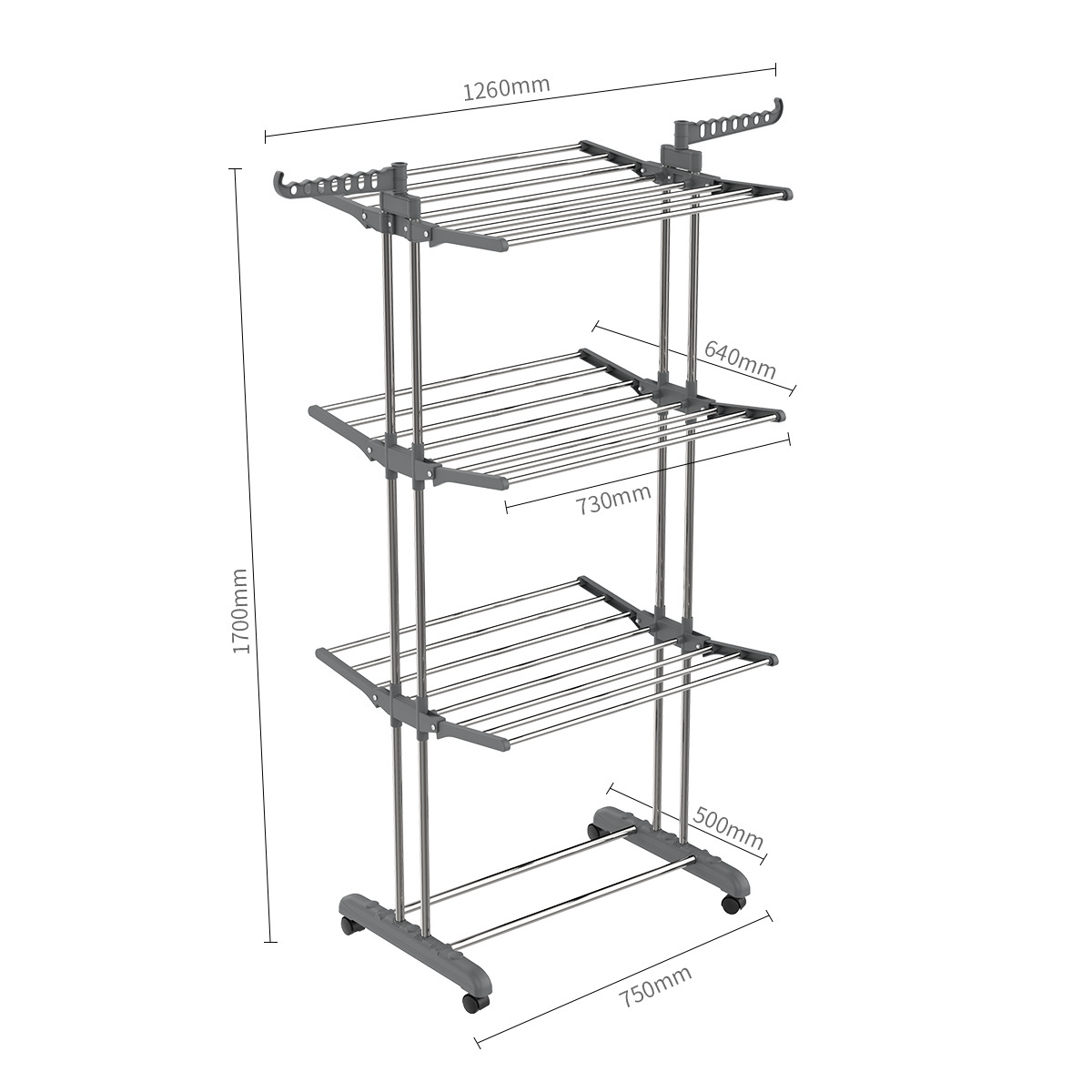 Wireking18m Stainless Steel Rotating of Three-layer Tower Drying Rack with Wheels&hook Drying Laundry Rack