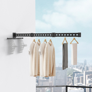 Space Saver Retractable Wall Mount Clothes Drying Rack Black Foldable Clothes Hanger Windproof Laundry Rack