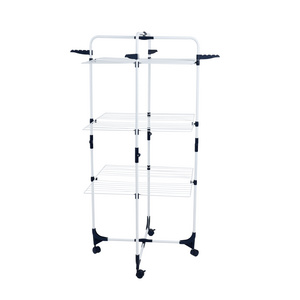 Wireking 3 Tier Foldable Adjustable clothes stand 360 rotation with 4 hooks laundry dry rack cloth drying rack