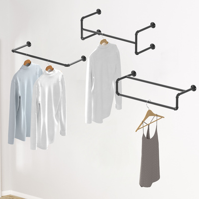 Wall Mounted Heavy Duty Garment Rack Industrial Pipe Black Simple Design For Hanger Clothes Multi-Purpose Hanging Rod For Closet