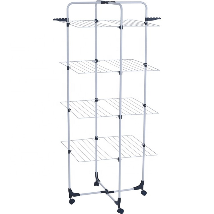 Factory Direct 40M 4 Tier Tower Shape Foldable Portable Hanger Towel Rack Clothing Cloth Dryer Stand Laundry Drying Racks