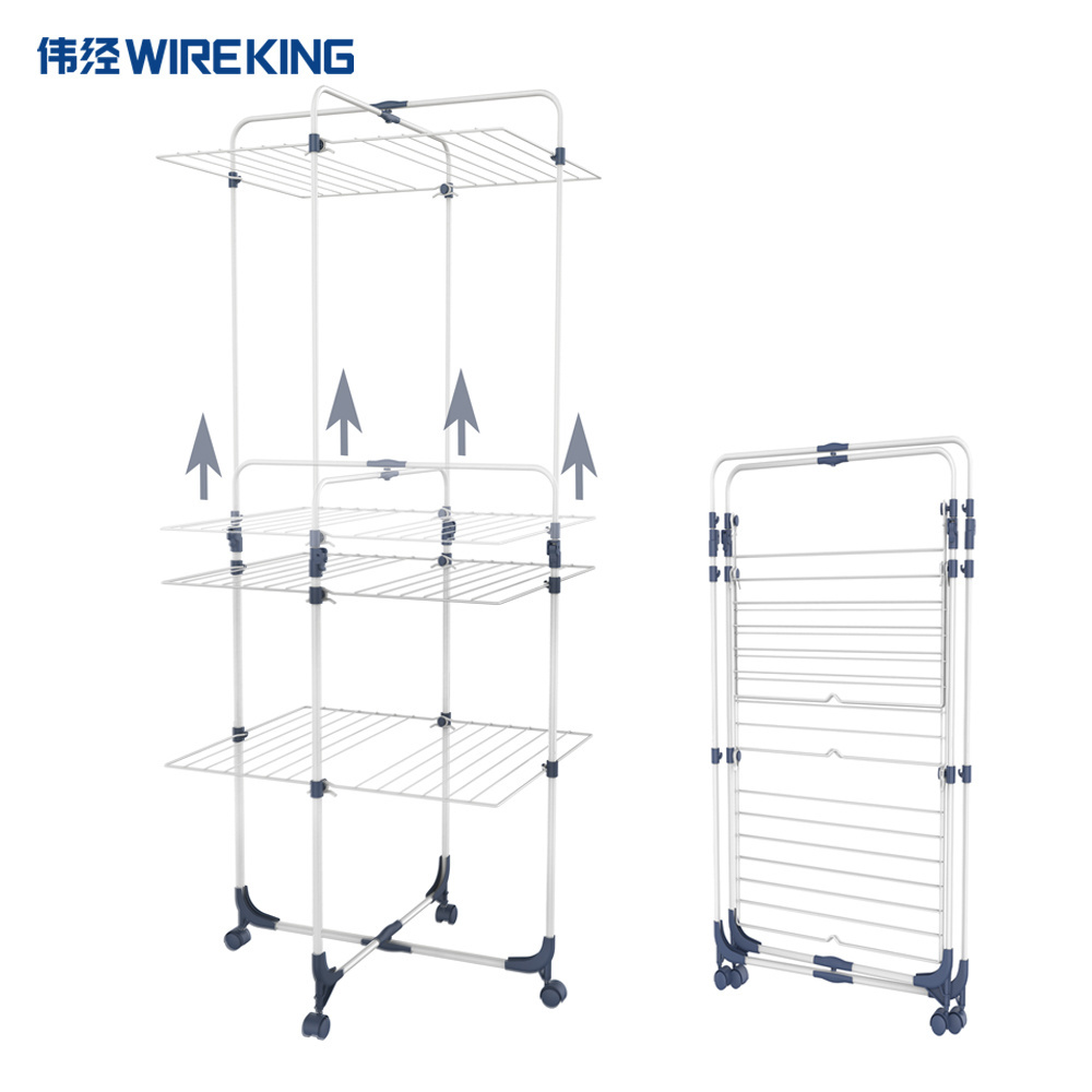 Wireking Height Adjustable Clothes House 3 Tier Clothes Airer Tower Laundry Drying Stand 25m Clothes Drying Rack