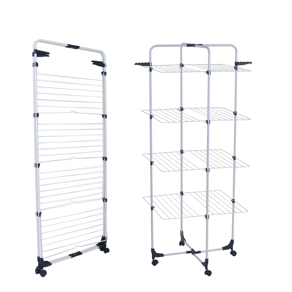 Factory Direct 40M 4 Tier Tower Shape Foldable Portable Hanger Towel Rack Clothing Cloth Dryer Stand Laundry Drying Racks