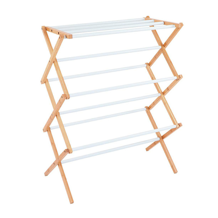 Wireking 8M 3 Tier Wooden Foldable Cloth Stand  Bamboo Laundry Airer Dryer Clothes Drying Racks