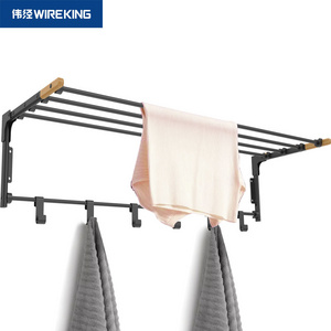 Novelty Bamboo Foldable Wall Mouted Clothes Drying Rack For Coat Tower Laundry Hanger Dry Have 6 Hooks