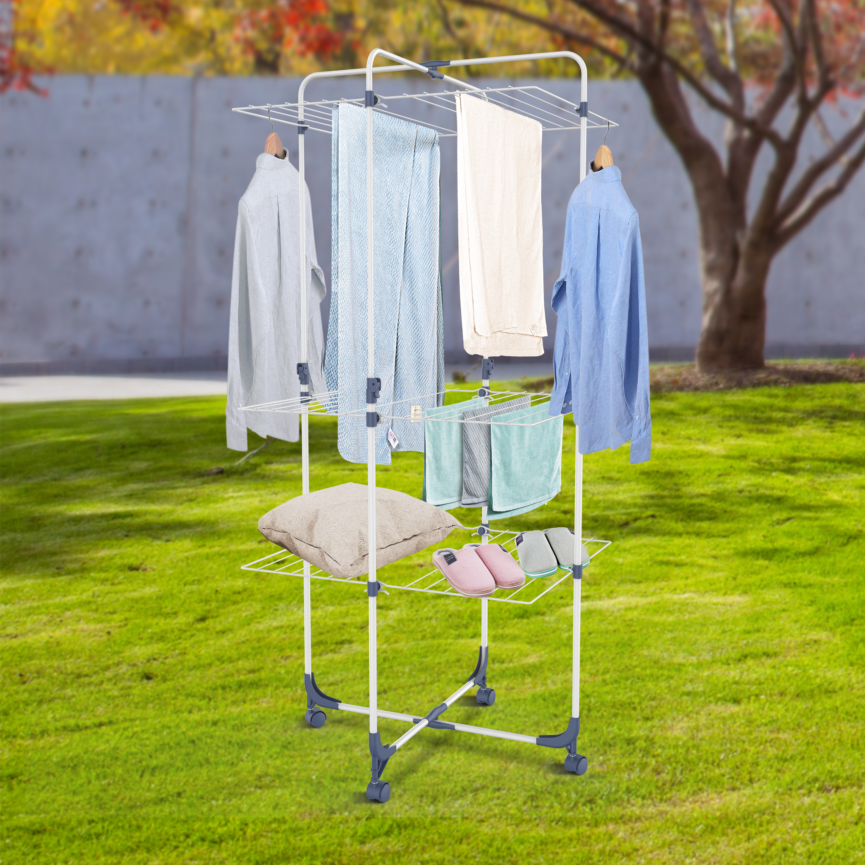 Wireking Height Adjustable Clothes House 3 Tier Clothes Airer Tower Laundry Drying Stand 25m Clothes Drying Rack