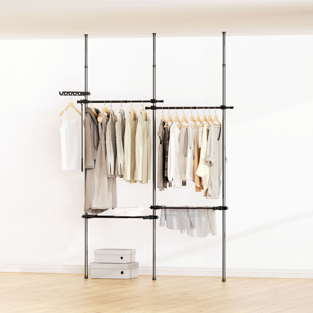 2024 Wireking Free Standing Floor To Ceiling Metal Telescopic Rack Heavy Duty Cloth Storage Rack Adjustable Open Closet System