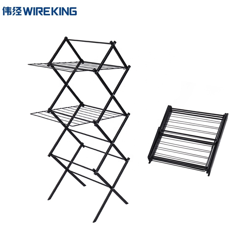 2023 Wireking Home Used 3 Tier 12m Folding Clothes Dryer Airer Black Powder Coating Mini Clothes Drying Rack