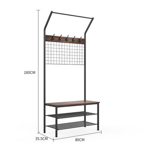 Living Room Heavy Duty 3-Tier Standing Metal Entryway Storage Bench Coat Rack With Shelf